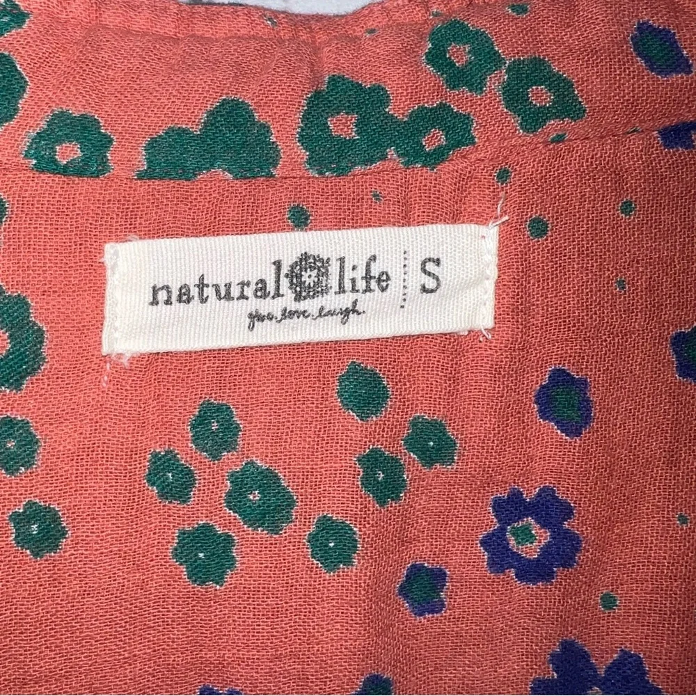 Natural Life Button Down Shirt Dress Cotton Orange with Floral Pattern Small - Picture 6 of 8